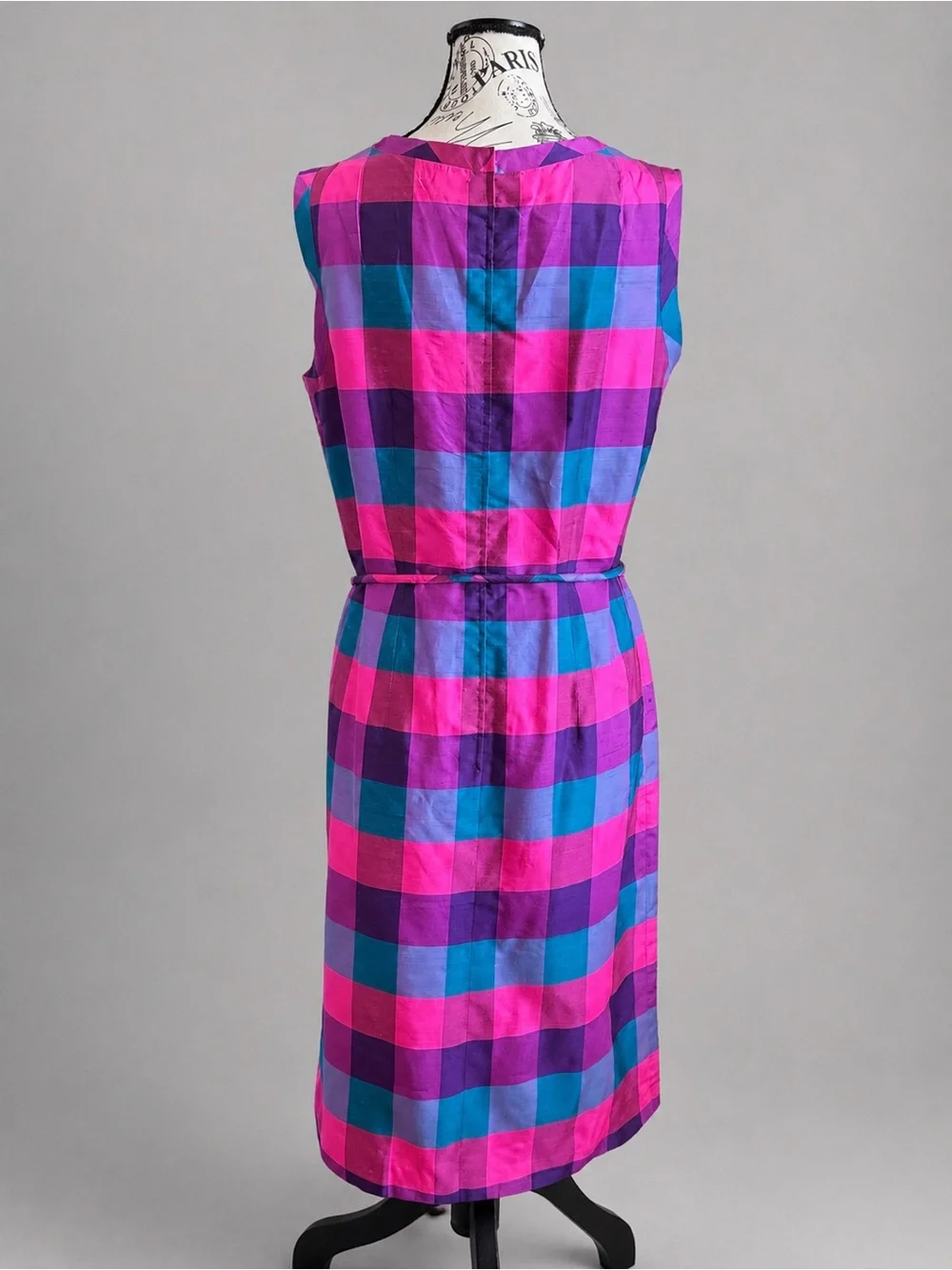 Vintage 60s Johnson Dong Hong Kong Vibrant Mod Secretary Geek Plaid Belted Dress